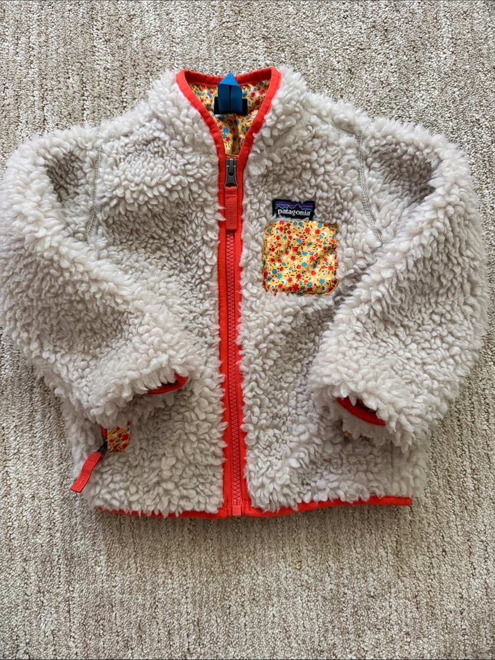 Patagonia Cream Sherpa Jacket with Coral Trim